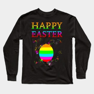 Rainbow Easter Egg with Spring Flower Fireworks Long Sleeve T-Shirt